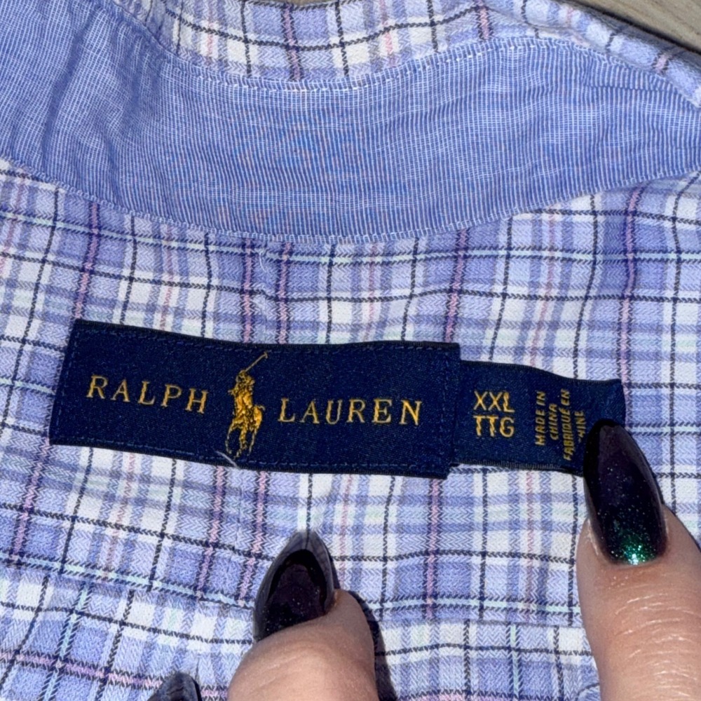 Ralph Lauren Plaid Button Down Shirt Mens XXL Blue White Long Sleeve Cotton Logo - Picture 2 of 14